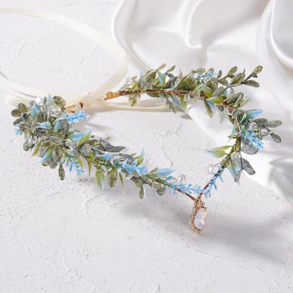 Blue Flower Elf Crown Fairy Headpiece for Cosplay Renaissance Festival Women main image 5